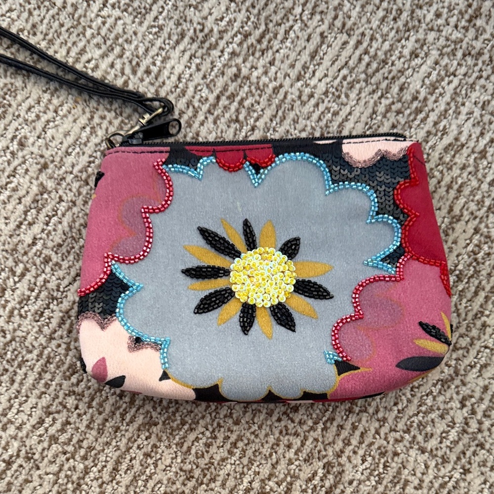 Isabella Fiore Pink, Gray & Yellow Floral Sequin Wristlet